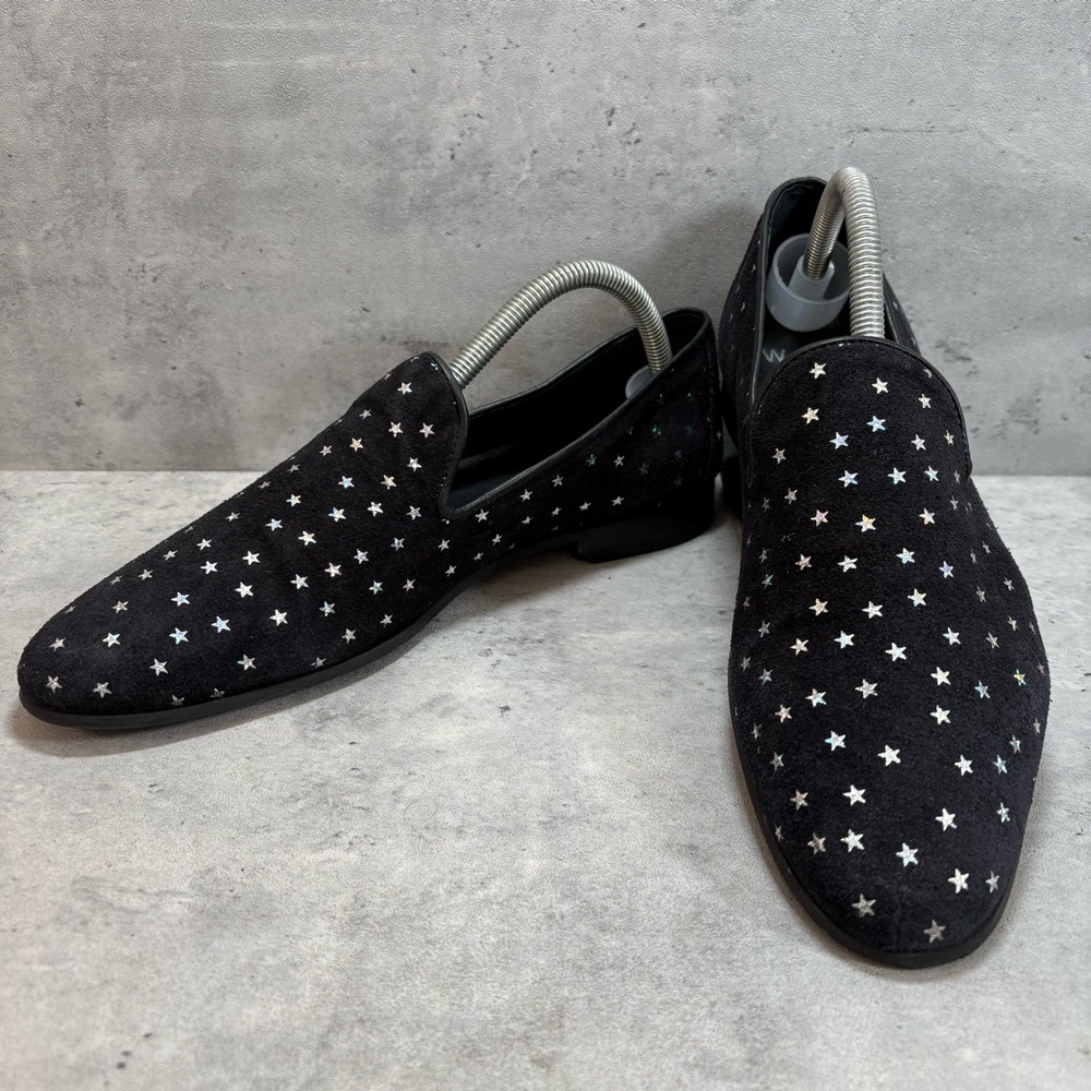 WALK LONDON Leather Suede Black Stars Loafers Casual Shoes Mens UK 7 US 8‎